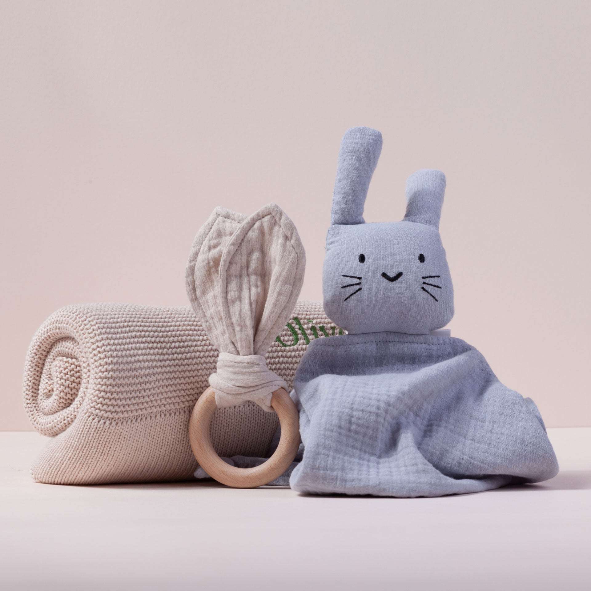 Gift Set Trio – Baby Knit Blanket, Baby Comforter & Teether